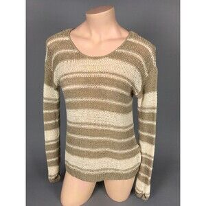 Lucky Brand  Women's Size XS Brown Beige Striped Long Sleeve Blouse Knit Sweater
